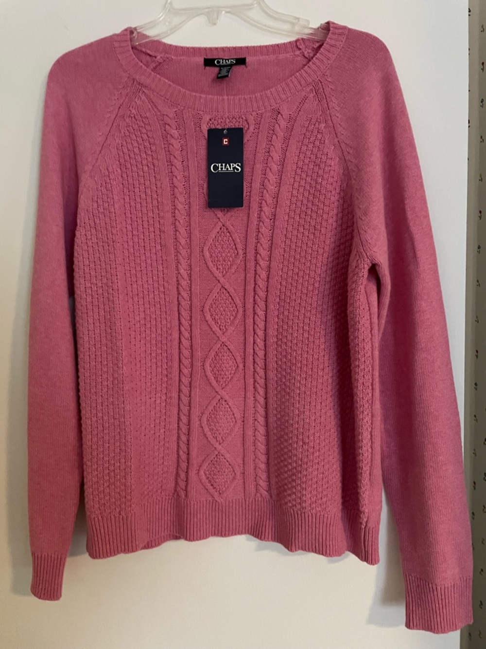 Chaps Pink Cable-Knit Crewneck Sweater